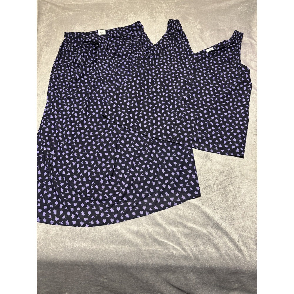 CAbi 2 Piece Skirt Tank Set Womens Medium Blue Purple Floral 5887 5916